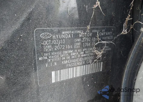 2013 Hyundai Elantra Limited from USA, damaged, VIN KMHDH4AE4DU999907